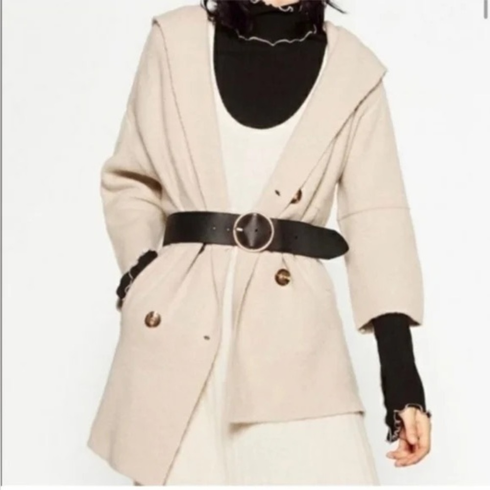 Zara Knit Hooded Double Breasted Oversized Cozy Button Up Sweater Coat